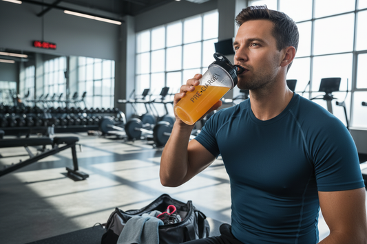 Athlete experiencing fatigue and energy drop from workout dehydration in gym