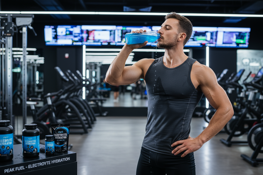 Athlete drinking electrolyte water during workout for peak performance and proper hydration