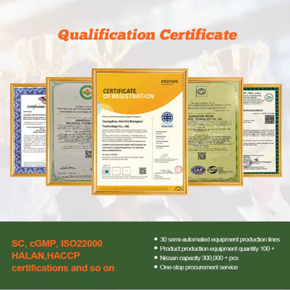 Qualification certificates for Hydrate+ electrolyte mix including ISO22000, HACCP and cGMP compliance
